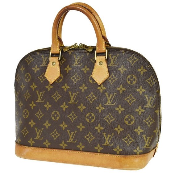 Authentic LOUIS VUITTON LV Logo Alma Hand Bag Monogram Leather Brown France - Picture 7 of 16